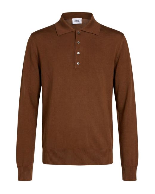 Alpha Studio Brown Polo Shirt Merino Wool for men