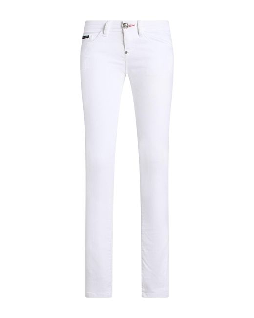 Philipp Plein White Jeans Cotton, Elastomultiester, Elastane