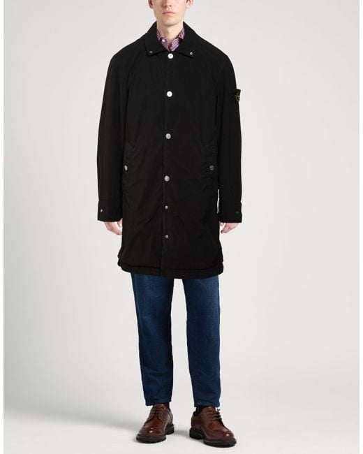 Stone Island Black Coat Polyester, Elastomultiester for men