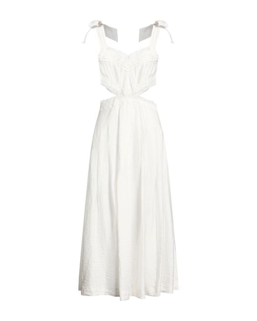 Sandro White Midi Dress Viscose, Linen, Polyamide, Polyester