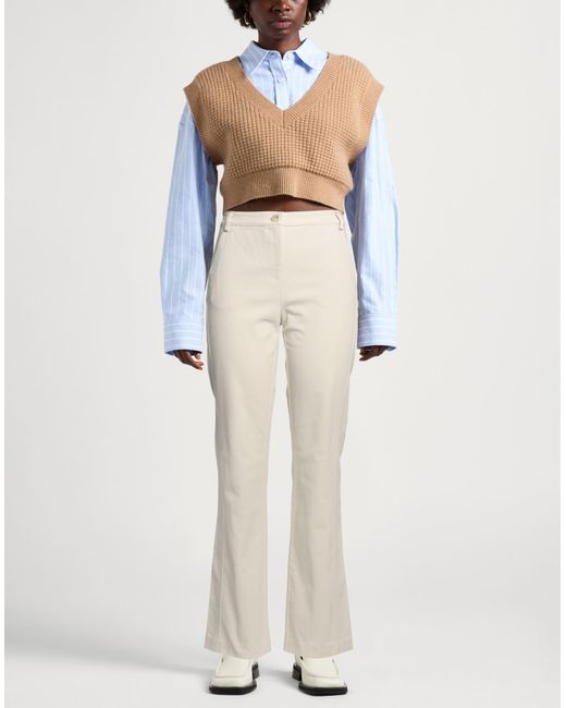 Pinko White Camel Pants Cotton, Elastane