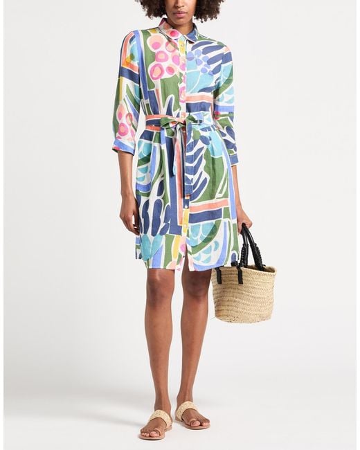 120% Lino Blue Midi Dress Linen