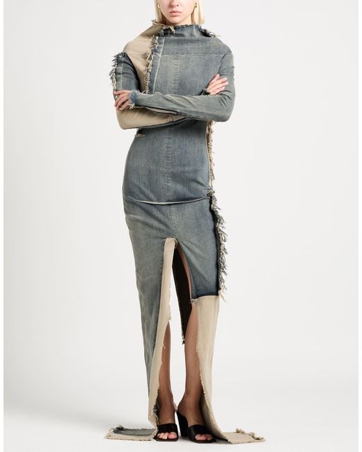 Rick Owens Blue Maxi Dress Cotton, Elastomultiester, Natural Rubber