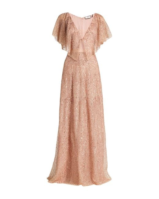 Elisabetta Franchi Pink Carpet Maxi Dress Polyester, Polyamide, Plastic, Glass