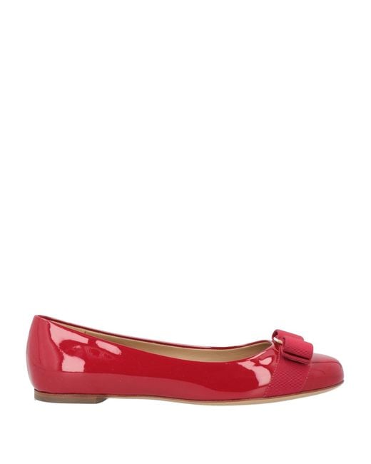 Ferragamo Red Ballet Flats Leather