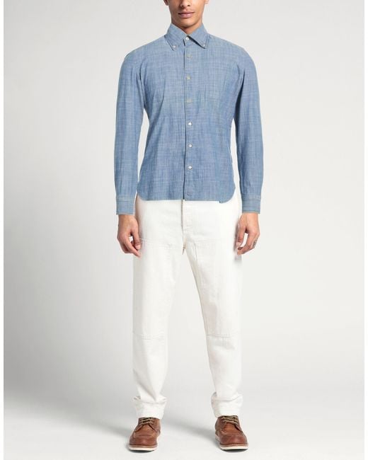 Luigi Borrelli Napoli Blue Denim Shirt Cotton for men