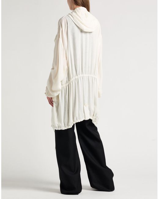 Maison Margiela White Ivory Overcoat & Trench Coat Cotton, Elastane