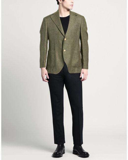 BRERAS Milano Green Military Blazer Linen, Wool for men
