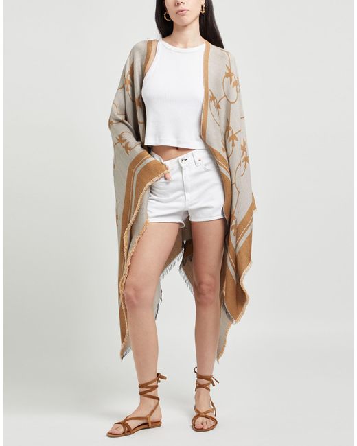 Pinko White Camel Cape Acrylic, Wool, Modal