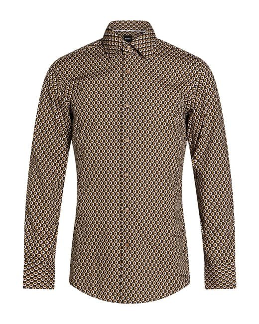 Boss Brown Shirt Cotton, Elastane for men
