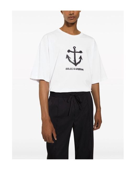 T-shirt à manches courtes et imprimé marine Dolce & Gabbana pour homme en coloris White