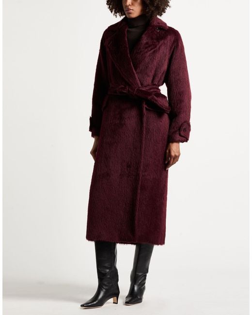 Max Mara Red Plum Coat Alpaca Wool, Virgin Wool