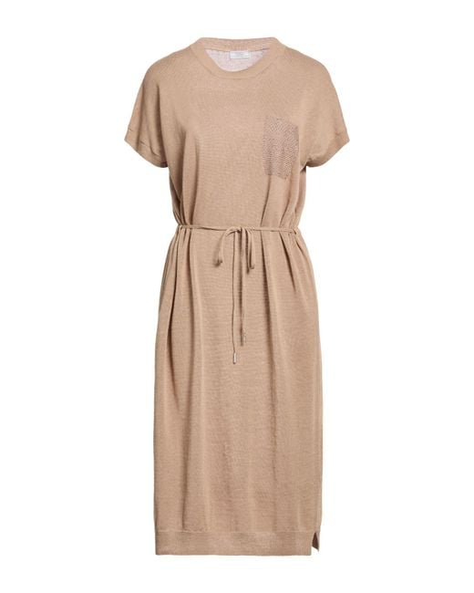 Peserico Natural Midi Dress Metallic Fiber, Linen, Cotton
