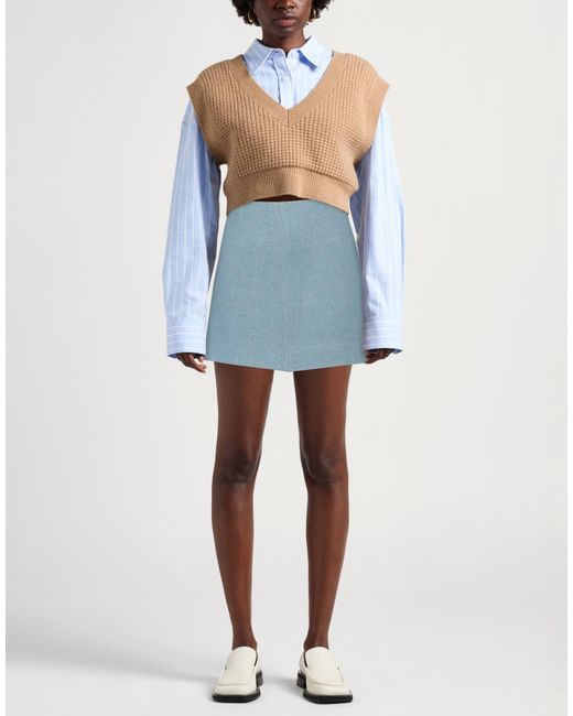 Ganni Blue Mini Skirt Recycled Wool, Polyamide