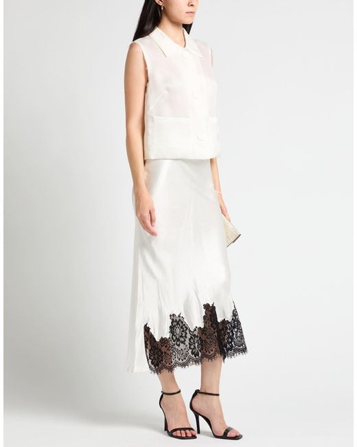 Haveone White Ivory Midi Skirt Viscose