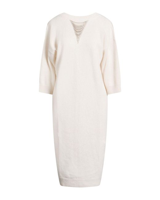Peserico White Midi Dress Virgin Wool, Silk, Cashmere