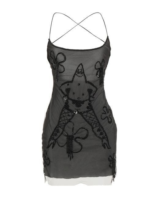 Gcds Black Mini Dress Polyamide, Silk