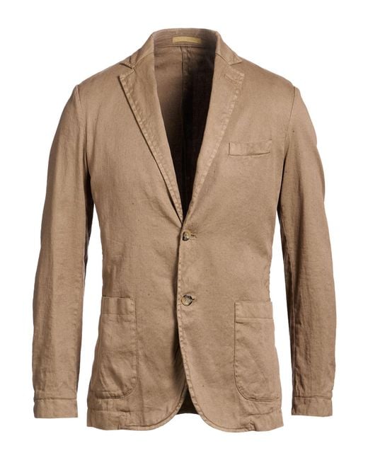 Cruna Brown Khaki Blazer Linen, Cotton, Elastane for men