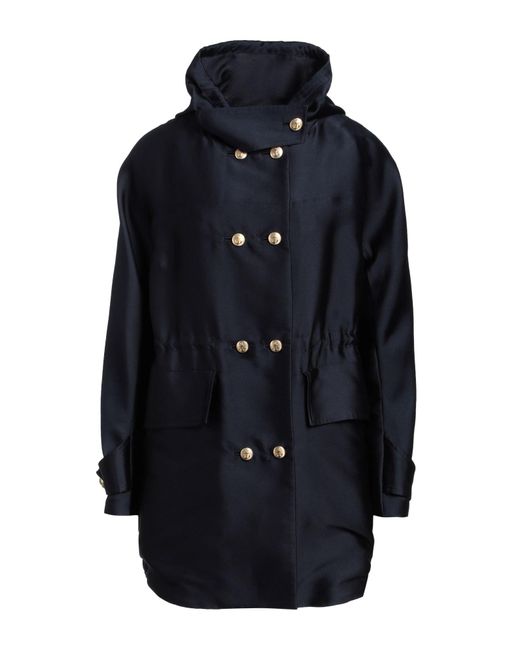 Moncler Gamme Rouge Blue Midnight Overcoat & Trench Coat Polyester, Silk