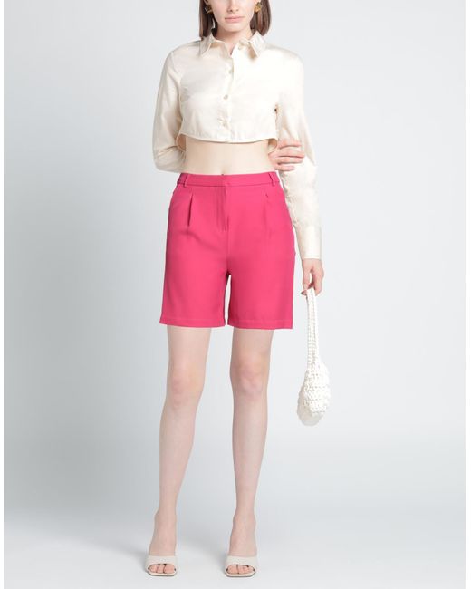 Shopart Red Fuchsia Shorts & Bermuda Shorts Polyester, Elastane