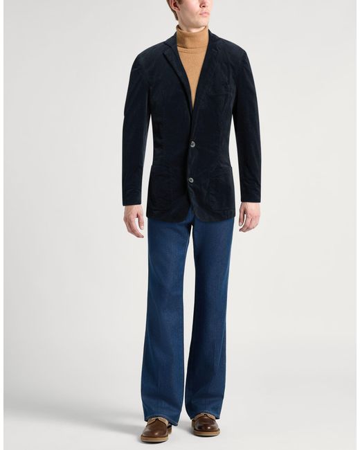 120% Lino Blue Midnight Blazer Cotton, Elastane for men