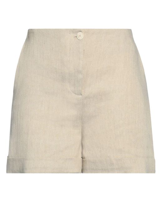 Twinset Natural Sand Shorts & Bermuda Shorts Linen, Cotton, Polyester