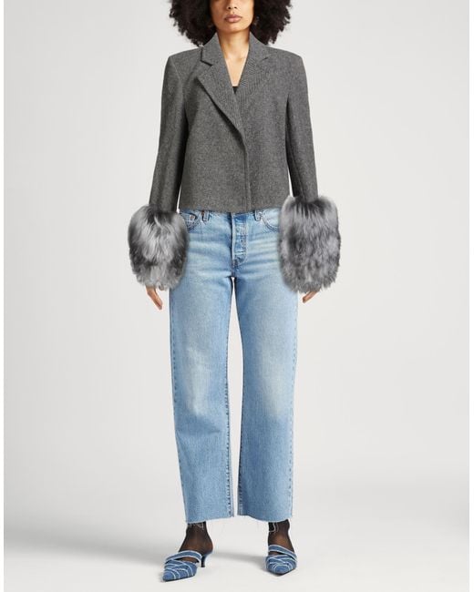Blumarine Gray Jacket Virgin Wool, Polyamide, Lambskin