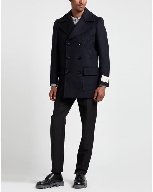 Paoloni Blue Midnight Coat Wool, Polyamide for men