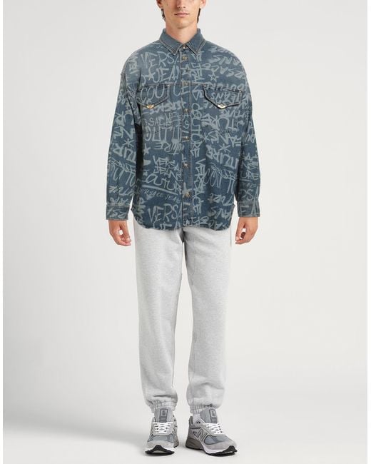 Versace Jeans Couture Blue Logo-Print Denim Trucker Jacket for men