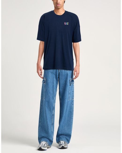 EA7 Blue T-Shirt Cotton, Elastane for men