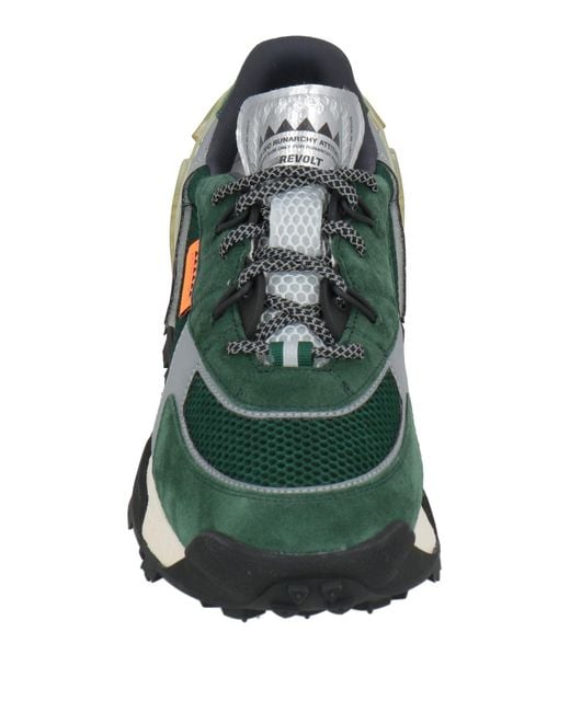 RUN OF Green Sneakers Leather, Textile Fibers for men