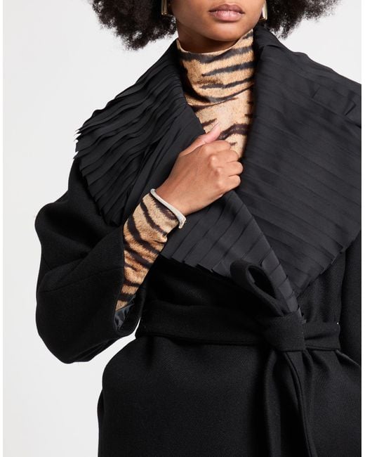 Sandro Ferrone Black Coat Polyester, Wool