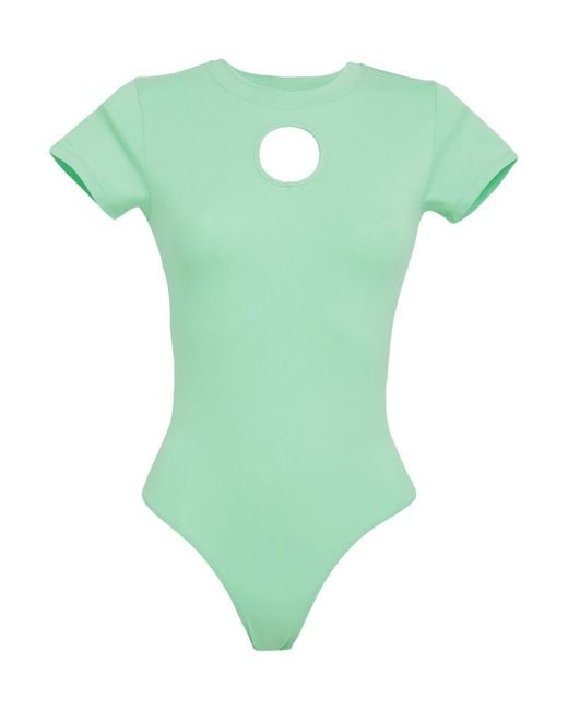 Karl Lagerfeld Green Cut Out Logo Jersey Body Bodysuit Organic Cotton, Elastane