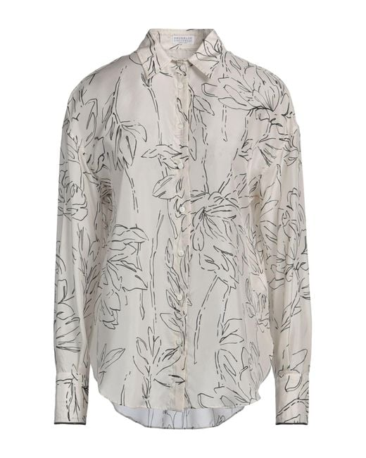Brunello Cucinelli Gray Ivory Shirt Silk