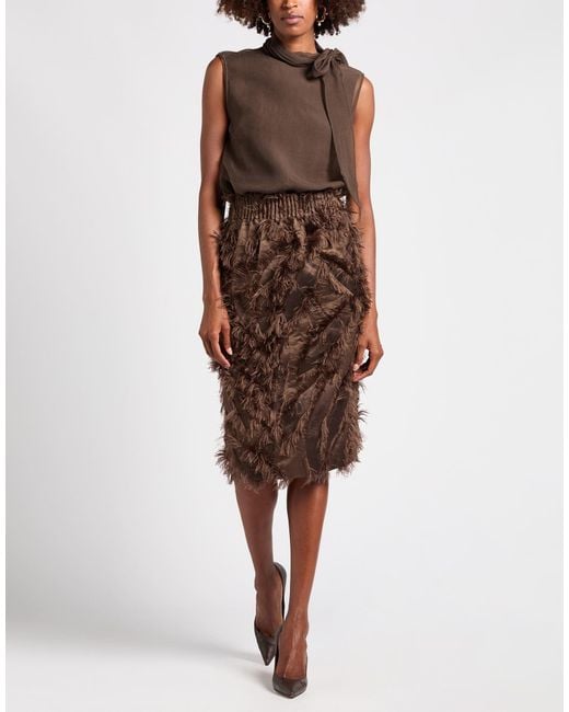 Brunello Cucinelli Brown Midi Skirt Polyester, Cotton, Silk