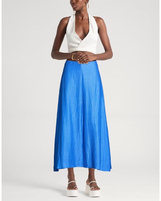 Kaos Blue Midi Skirt Linen, Polyester