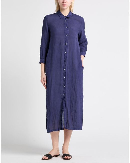 120% Lino Blue Midi Dress Linen