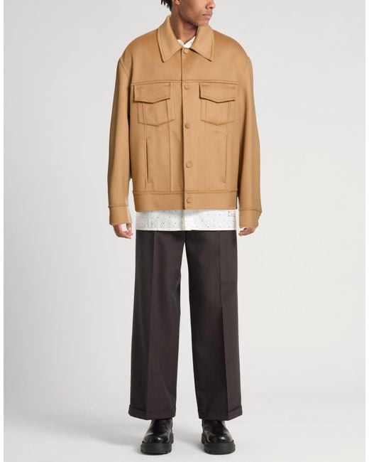 AMI Brown Camel Jacket Wool, Silk for men