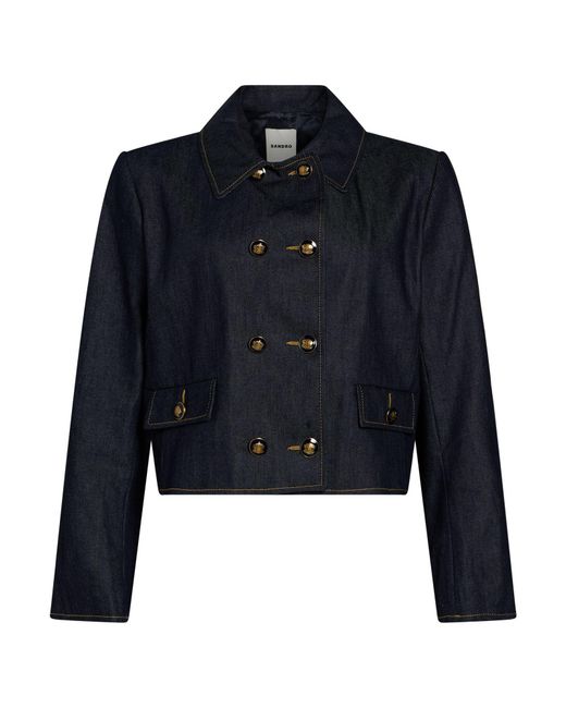 Sandro Blue Denim Outerwear Cotton