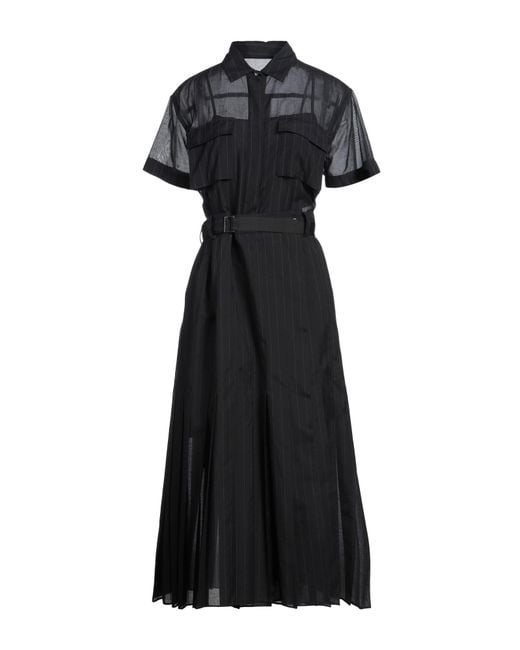 Sacai Black Midi Dress Cotton, Polyester