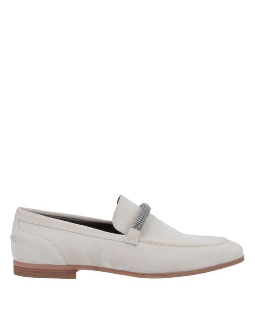 Brunello Cucinelli Leather Loafers in Light Grey (Grey) - Lyst
