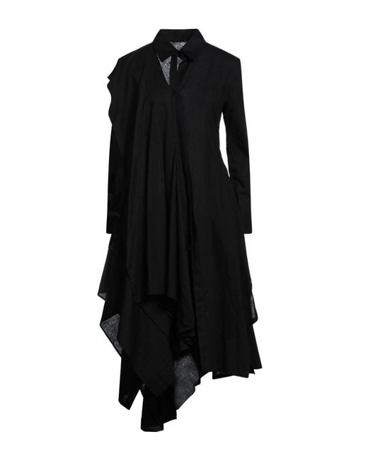 Yohji Yamamoto Black Midi Dress Cotton, Linen, Ramie