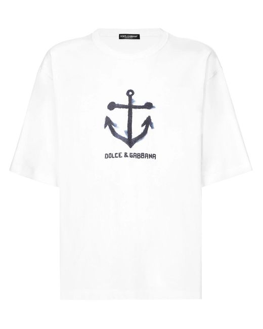 T-shirt à manches courtes et imprimé marine Dolce & Gabbana pour homme en coloris White