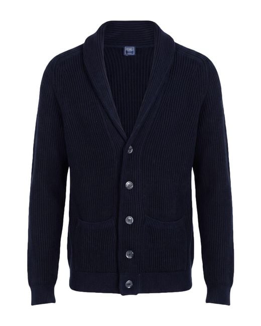 Fedeli Blue Midnight Cardigan Merino Wool for men