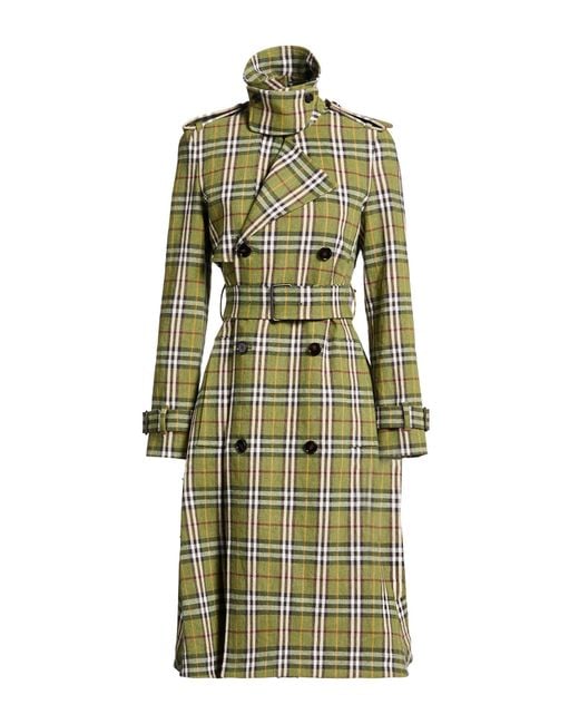 Burberry Green Military Overcoat & Trench Coat Linen, Elastane
