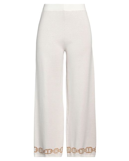 Twinset White Pants Viscose, Cotton, Polyester, Metallic Polyester