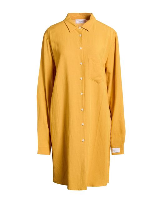 Gaelle Paris Yellow Mustard Mini Dress Viscose, Linen