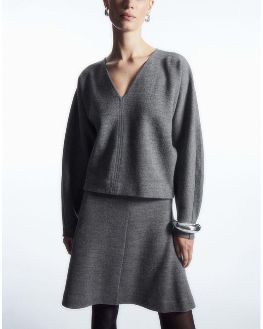 COS Gray V-neck Boiled-wool Sweater