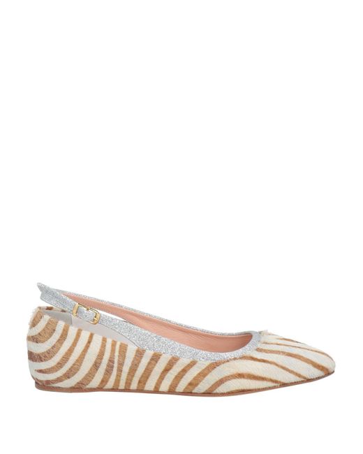 HIDNANDER Natural Ballet Flats Leather, Textile Fibers