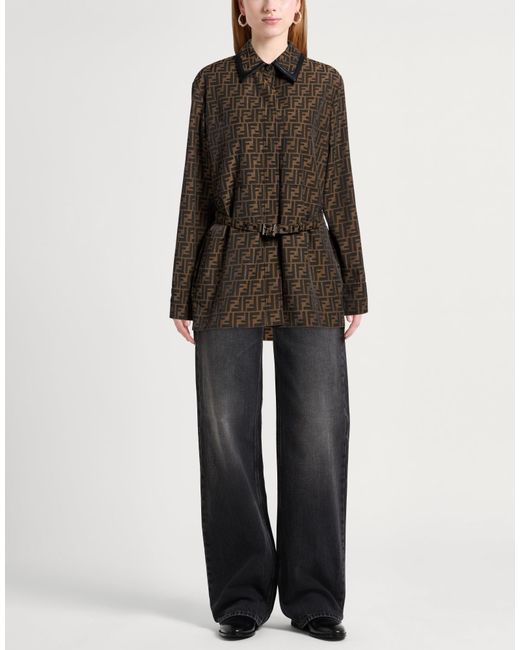 Fendi Brown Jacket Polyester, Cotton, Leather